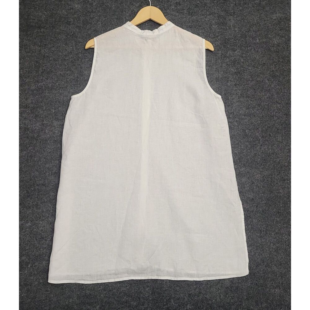 Eileen Fisher Womens Organic Linen Sleeveless Shirt L White Mandarin Collar - Picture 2 of 6